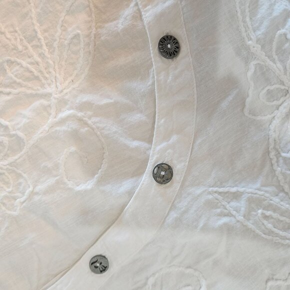 Parsley & Sage Shirt Large White Embroidered Button-Up Indie Asymmetrical Boho - Picture 3 of 8